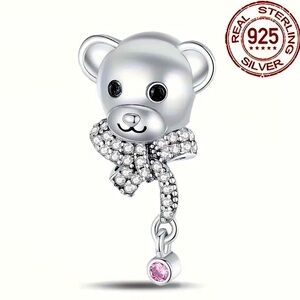 925 sterling silver rhinestone bear with pink crystal charm NWT